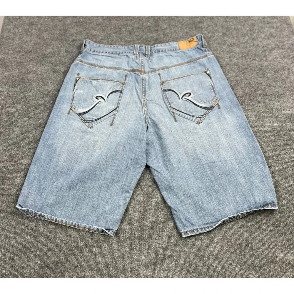 Rocawear Baggy Denim Shorts Light Wash Distressed Y2K Hip Hop Mens 34W Jorts